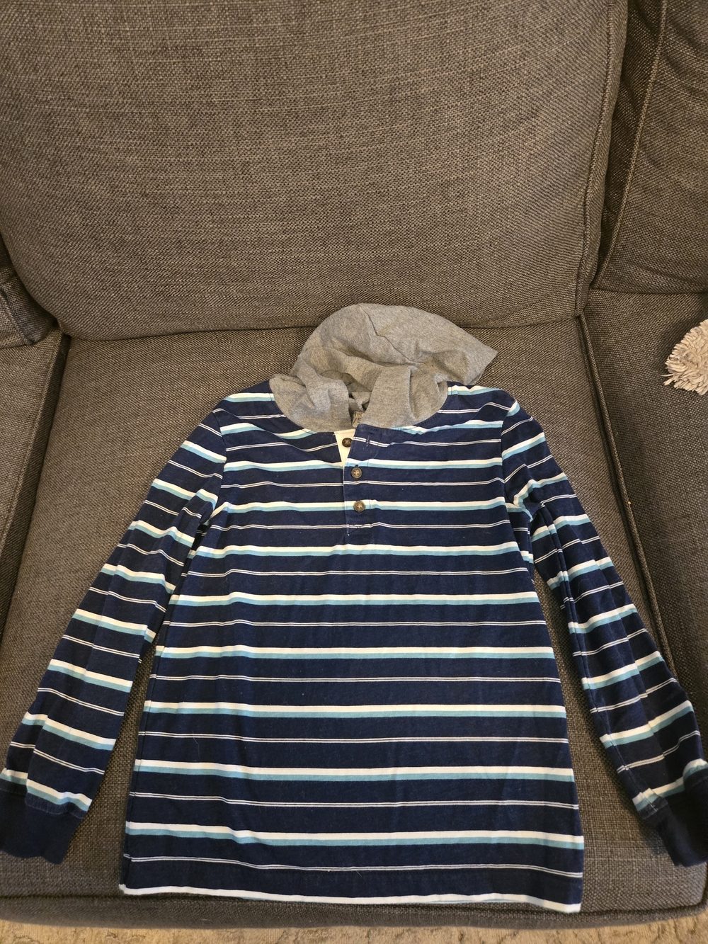 Carter's Navy, Light Blue & Gray Striped Hooded Henley